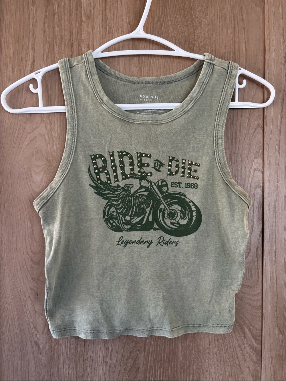 Homegirl Society Motorcycle Ribbed Crop Tank Top XS